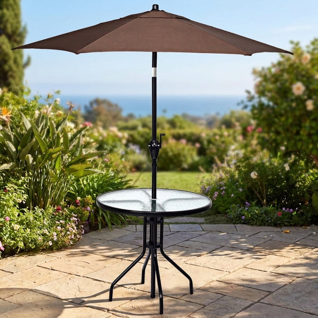 Biotree 32 Inch Outdoor Patio Round Tempered Glass Top Table with Umbrella Hole, Black