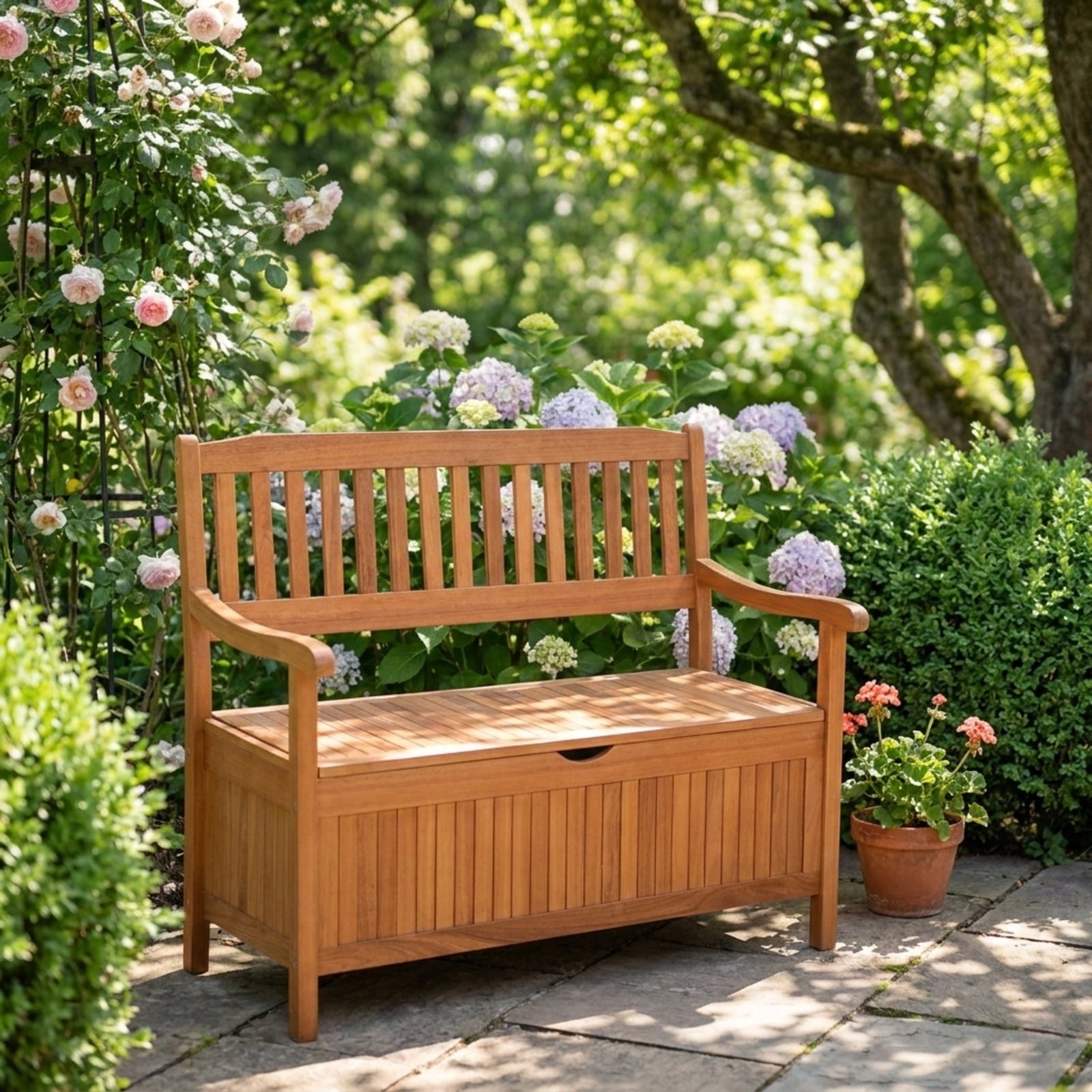Biotree 33 Gallon Wooden Storage Bench with Liner for Patio Garden Porch Stackable Patio Chair for Garden Backyard