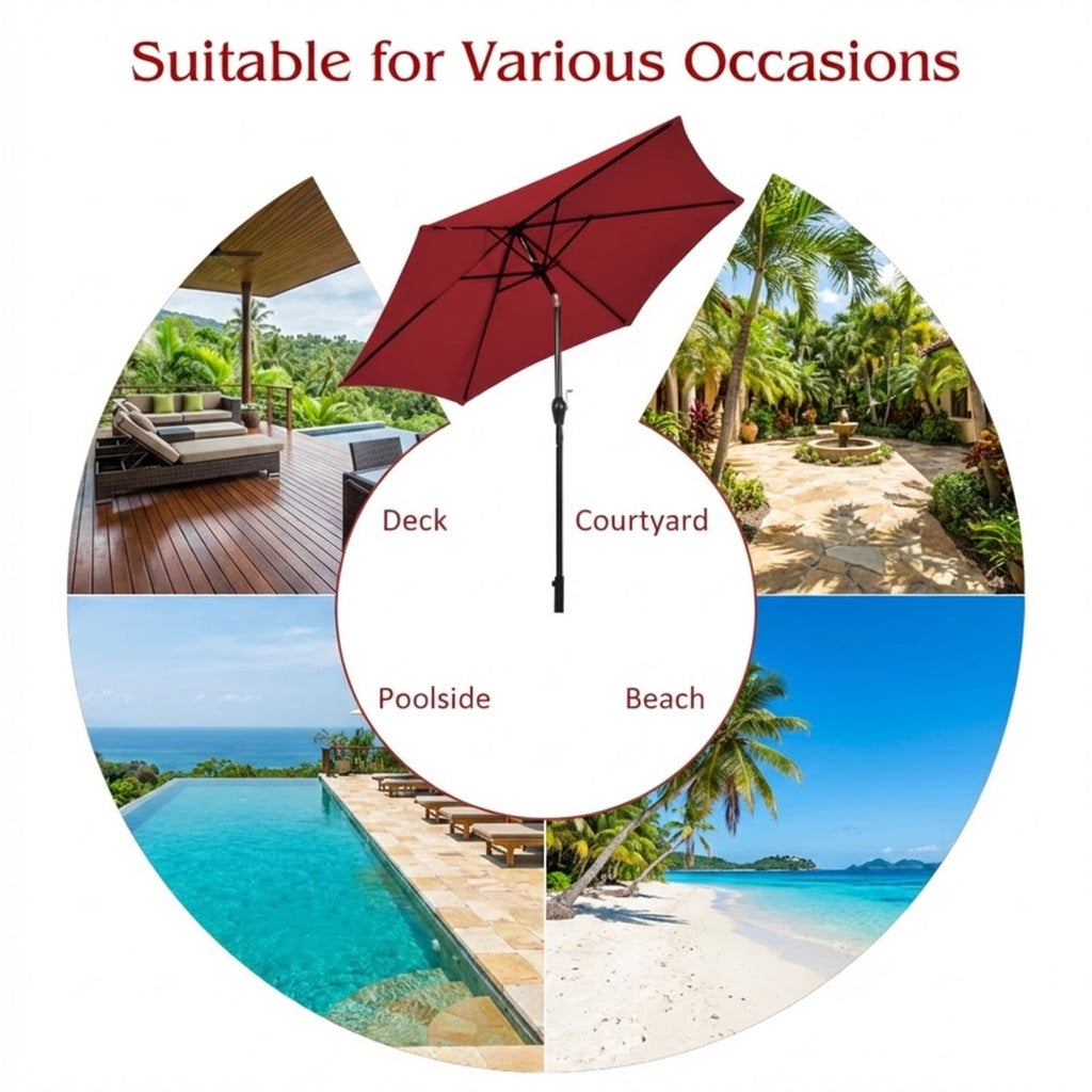 Biotree 10 Feet Outdoor Patio Umbrella with Tilt Adjustment and Crank-Dark Red Beige/Dark Red/Tan/Orange/Blue/Gray/Navy