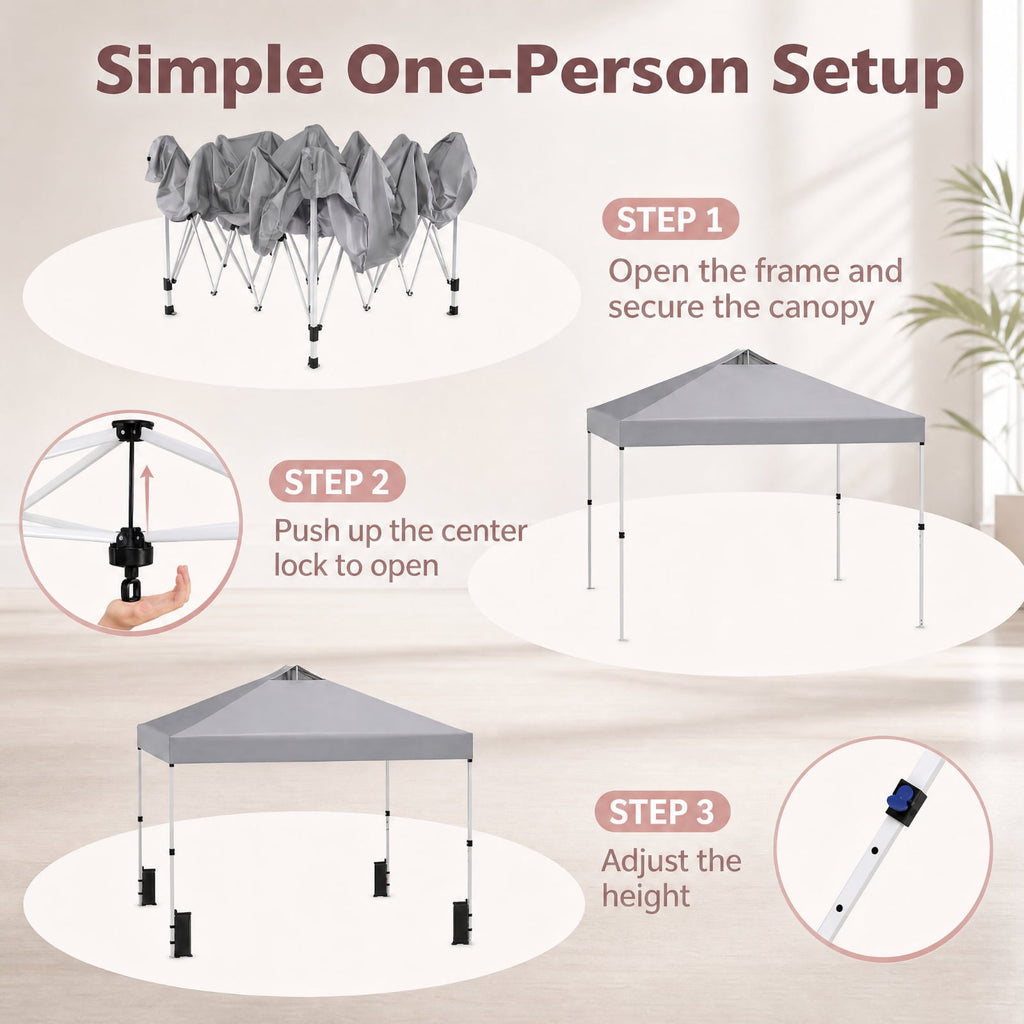 Biotree 10 x 10 Ft Pop Up Canopy Tent, 100 Sq Ft UPF 50+ Vented Shelter with Adjustable Height and Roller Bag for Outdoor Events, Gray