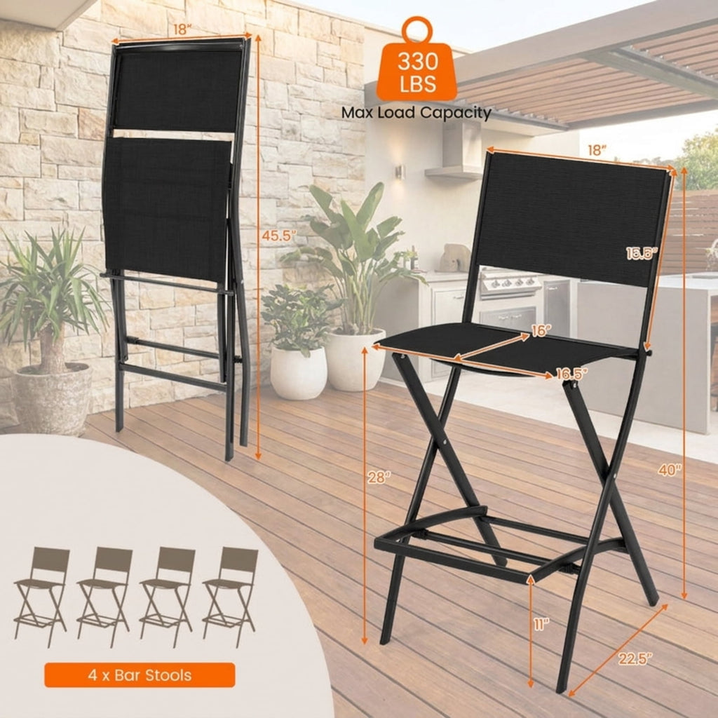 Biotree Outdoor Folding Bar Height Stool Set of 4 with Metal Frame and Footrest for Patio Porch Garden Backyard Outdoor, Black