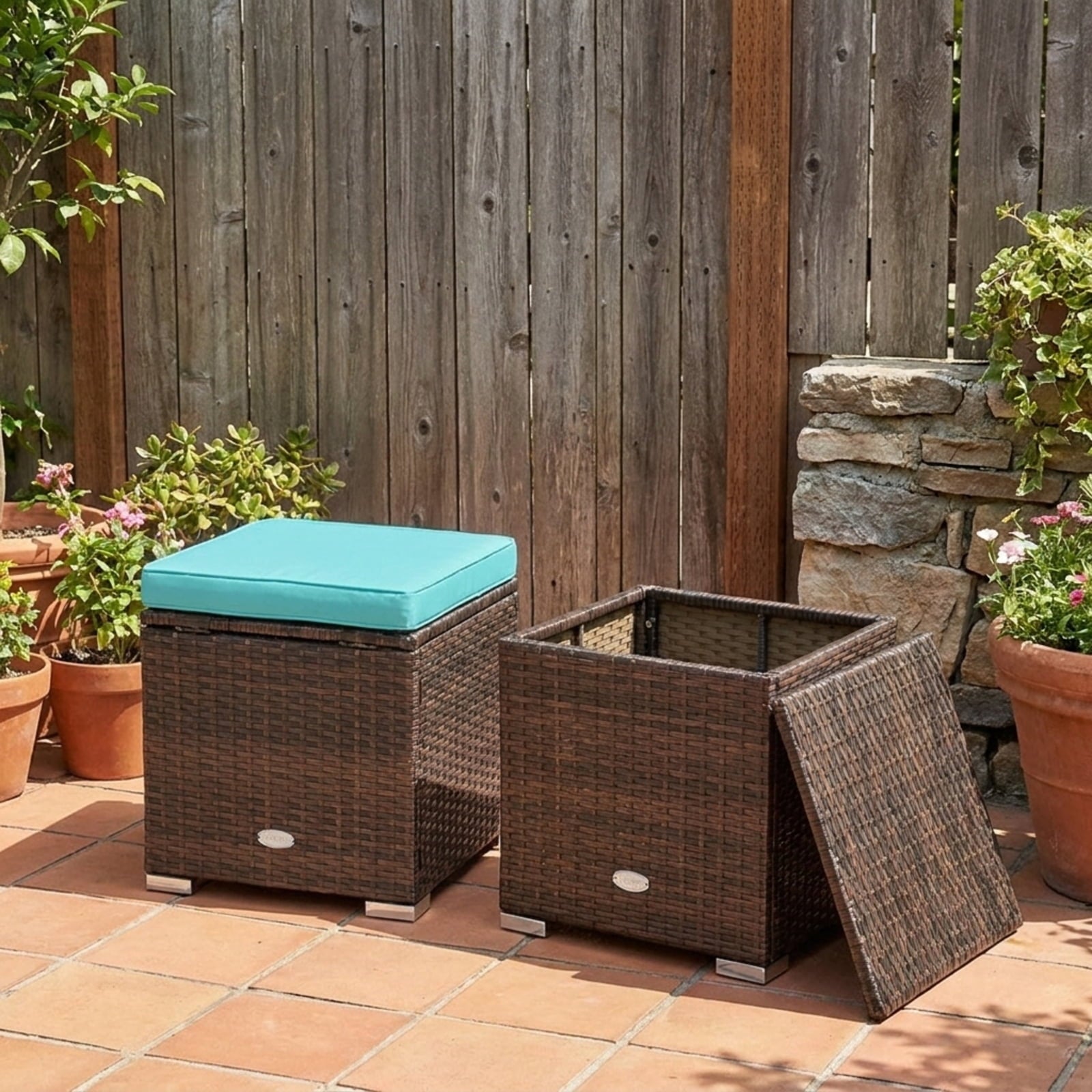 Biotree 2 Pieces Patio Ottoman with Removable Cushions Stackable Patio Chair for Garden BackyardTurquoise