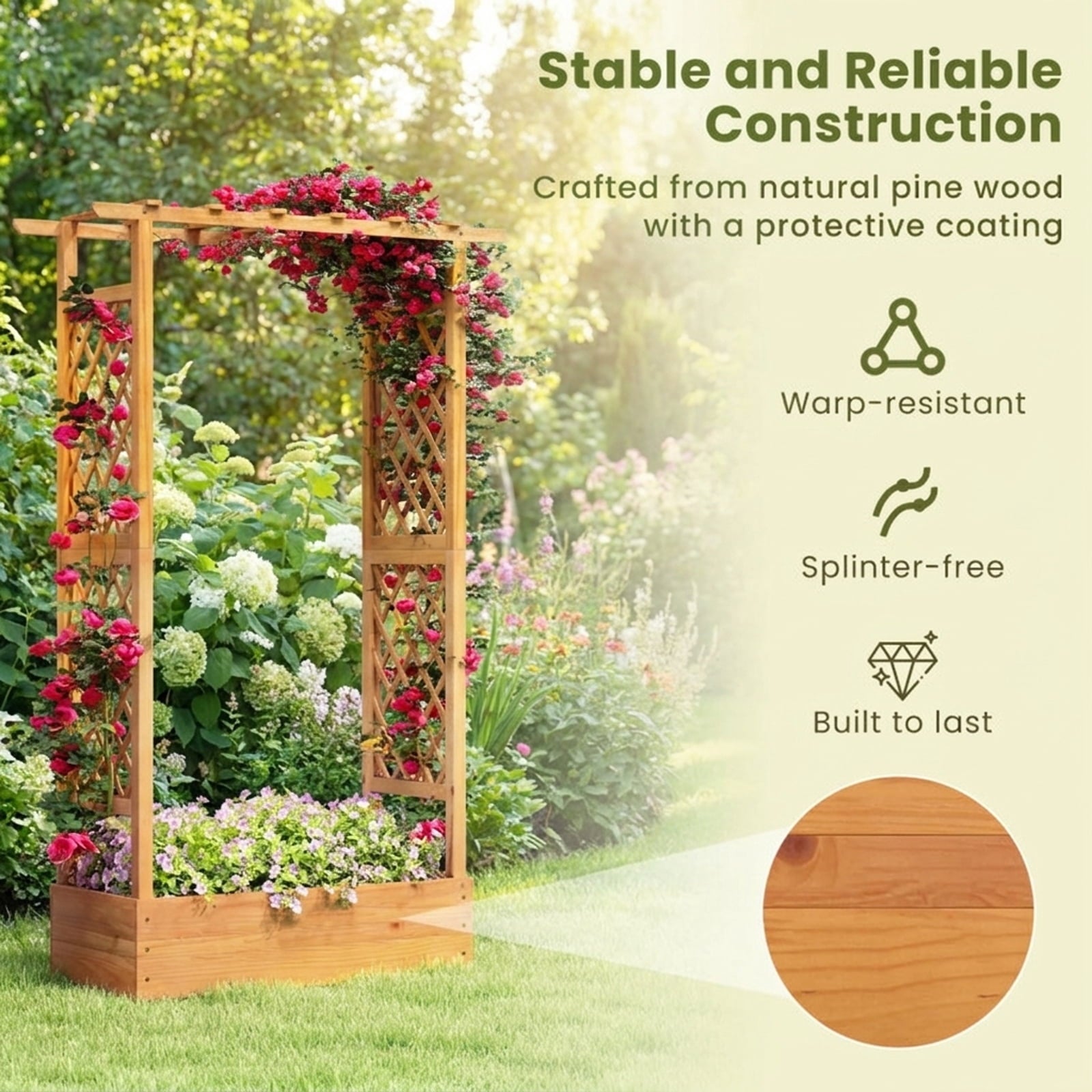 Biotree 70 Inch Wooden Raised Garden Bed with Lattice Trellis for Climbing Plants, 43x16.5x70 Inch Pine Wood Tall Outdoor Planter Box for Patio Yard, Orange Finish