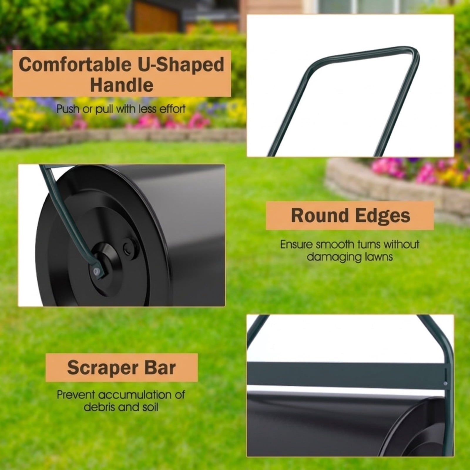 Biotree Lawn Roller with U for Lawn Garden Yard Soil Care, Green