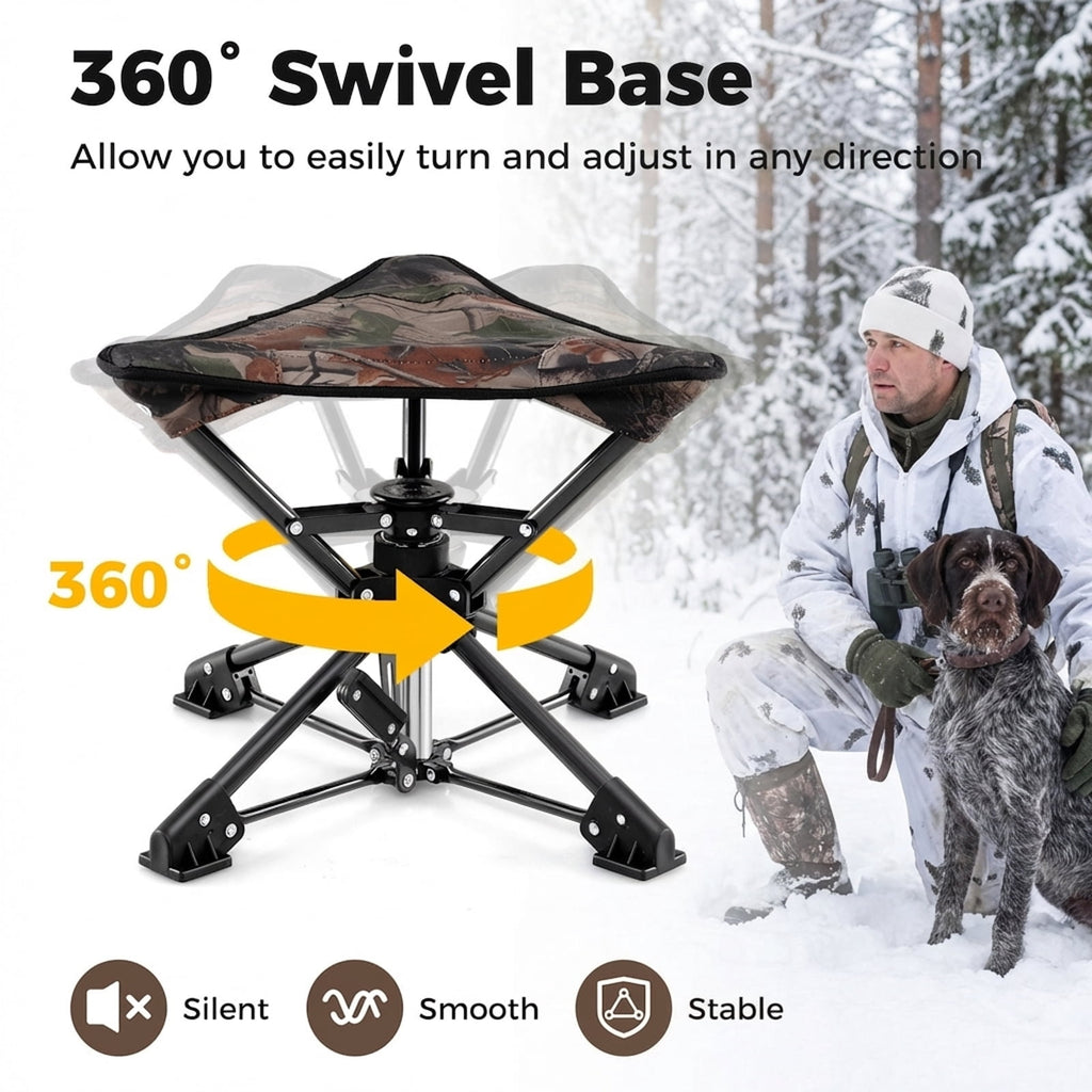 Biotree Folding 360 Degree Swivel Camping Stool with Anti-Sink Feet Portable Hunting Chair with Carry Bag for Outdoor, Camouflage