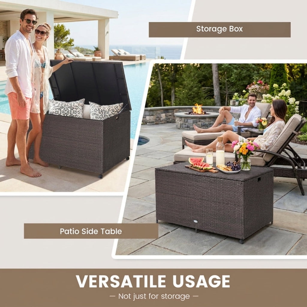 Biotree Outdoor Wicker Storage Box with Zippered Liner-133 Gallon Outdoor Waterproof for Patio Deck Garden Cushions, Brown