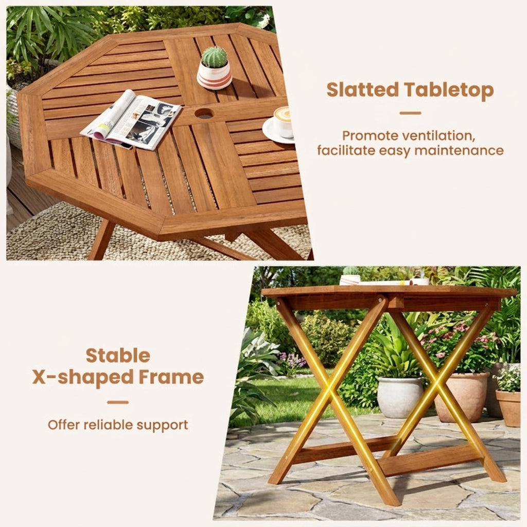 Biotree 35.5 Inch Solid Wood Patio Dining Table Octagon Table with 1.97 Inch Umbrella Hole, Natural