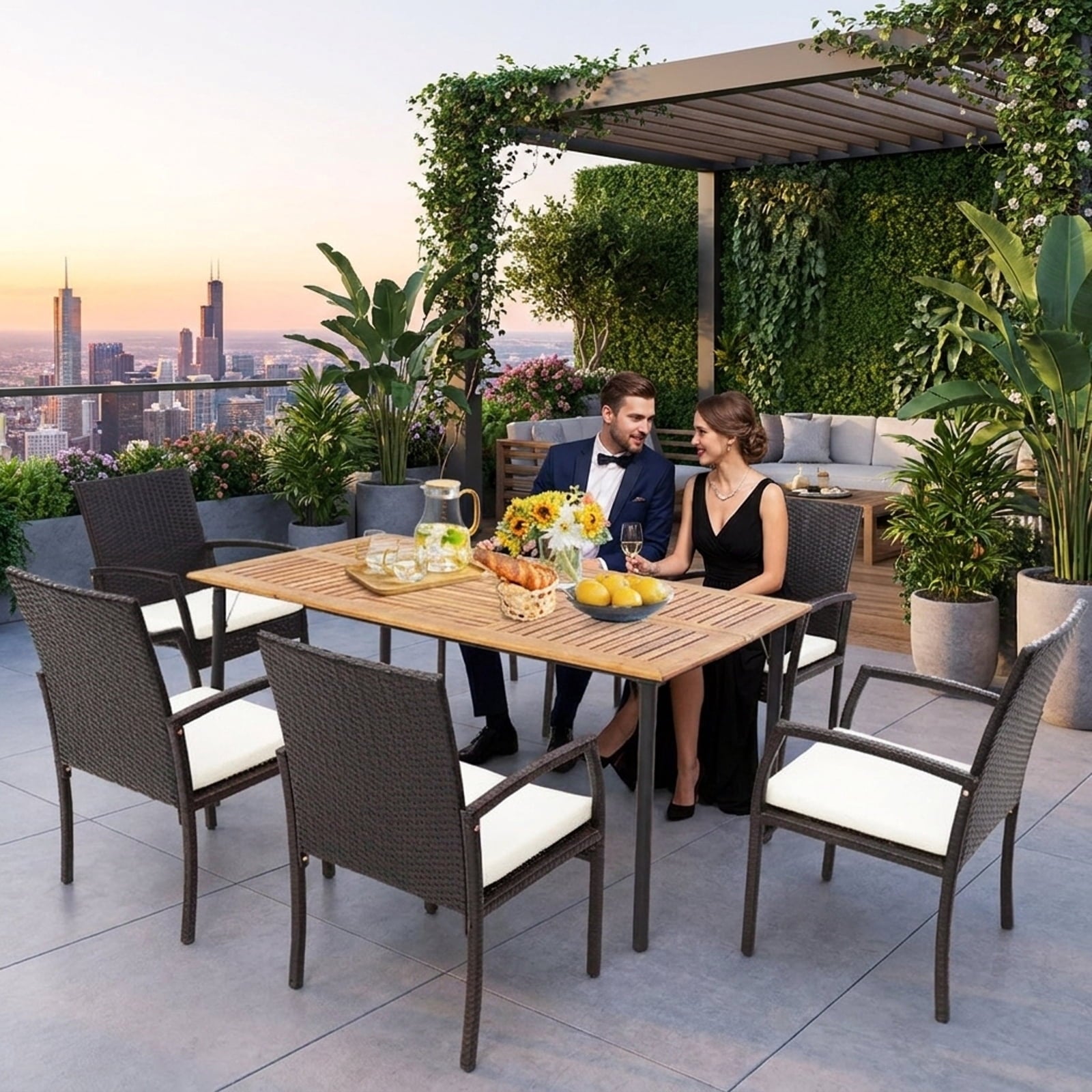 Biotree 4 Pieces Patio Wicker Dining Armchair Set with Soft Zippered Cushion-Set of 4 Stackable Patio Chair for Garden BackyardMix Brown