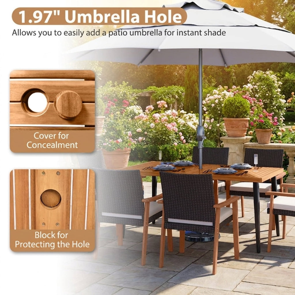 Biotree 63 Inches Outdoor Indoor Dining Table with 1.97 Inches Umbrella Hole and Metal Legs, Black