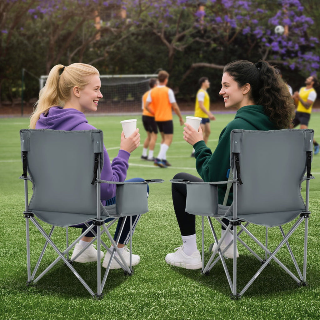 Biotree Heavy Duty Oversized Folding Camping Chair with Cooler Pouch and Cup Holder 500 lb Capacity Portable Outdoor Chair, Gray
