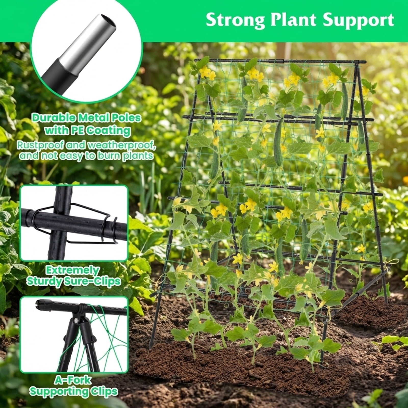 Biotree A-Frame Garden Cucumber and Vegetable Trellis with Climbing Netting for Outdoor Garden - Black