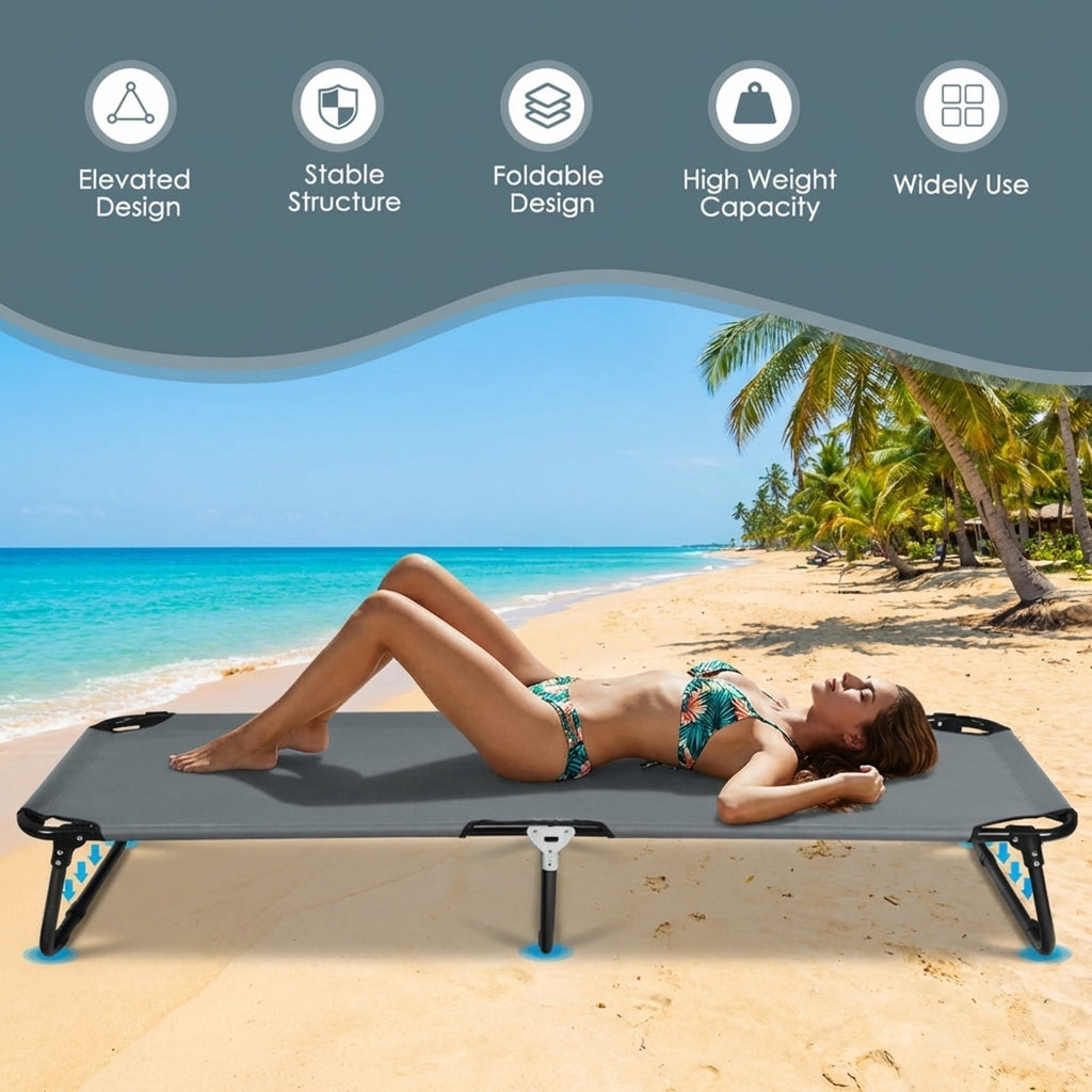 Biotree Folding Camping Cot Portable Military Style Sleeping Bed Heavy Duty Outdoor Cot for Adults Camping Hiking, Gray