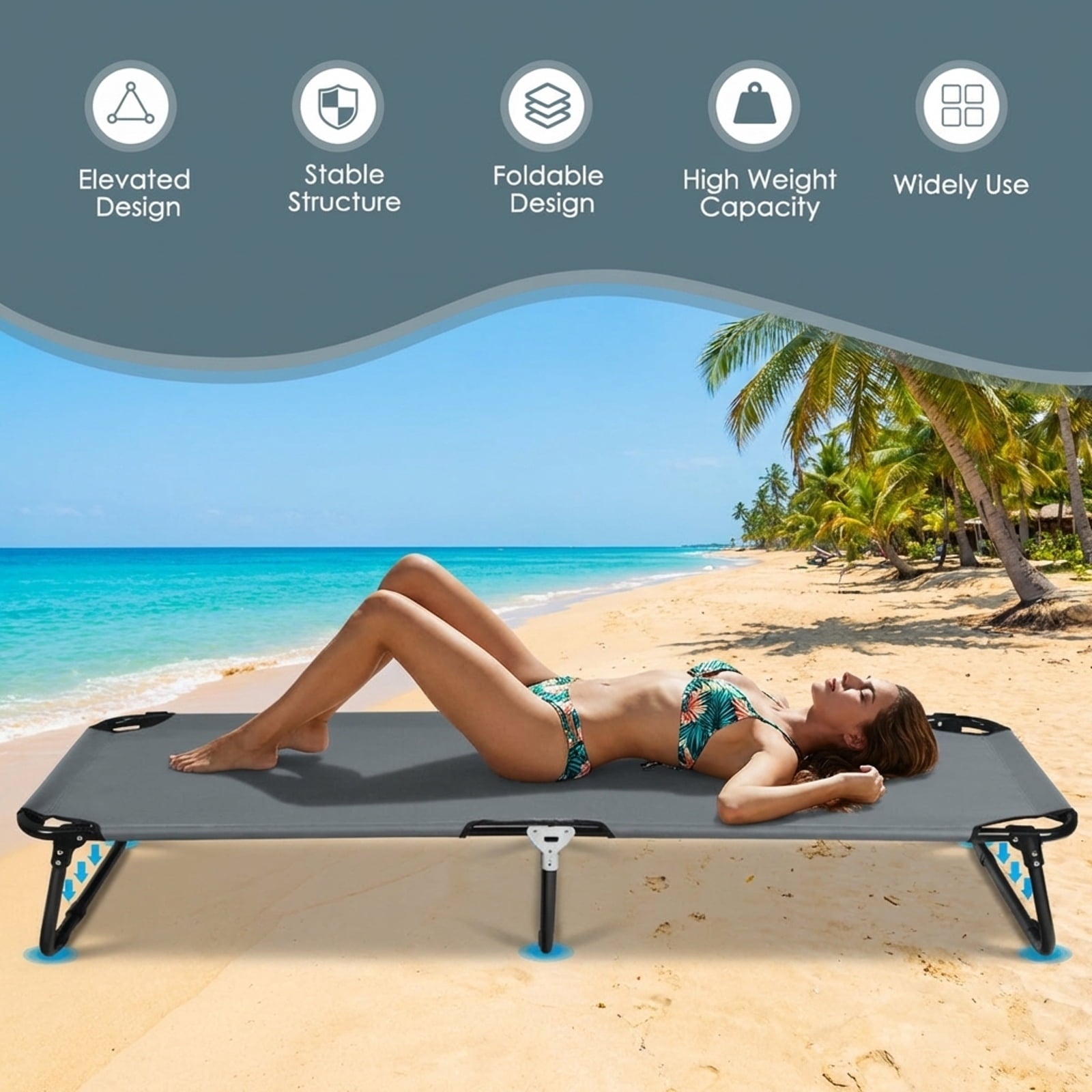 Biotree Folding Camping Cot Portable Military Style Sleeping Bed Heavy Duty Outdoor Cot for Adults Camping Hiking, Gray