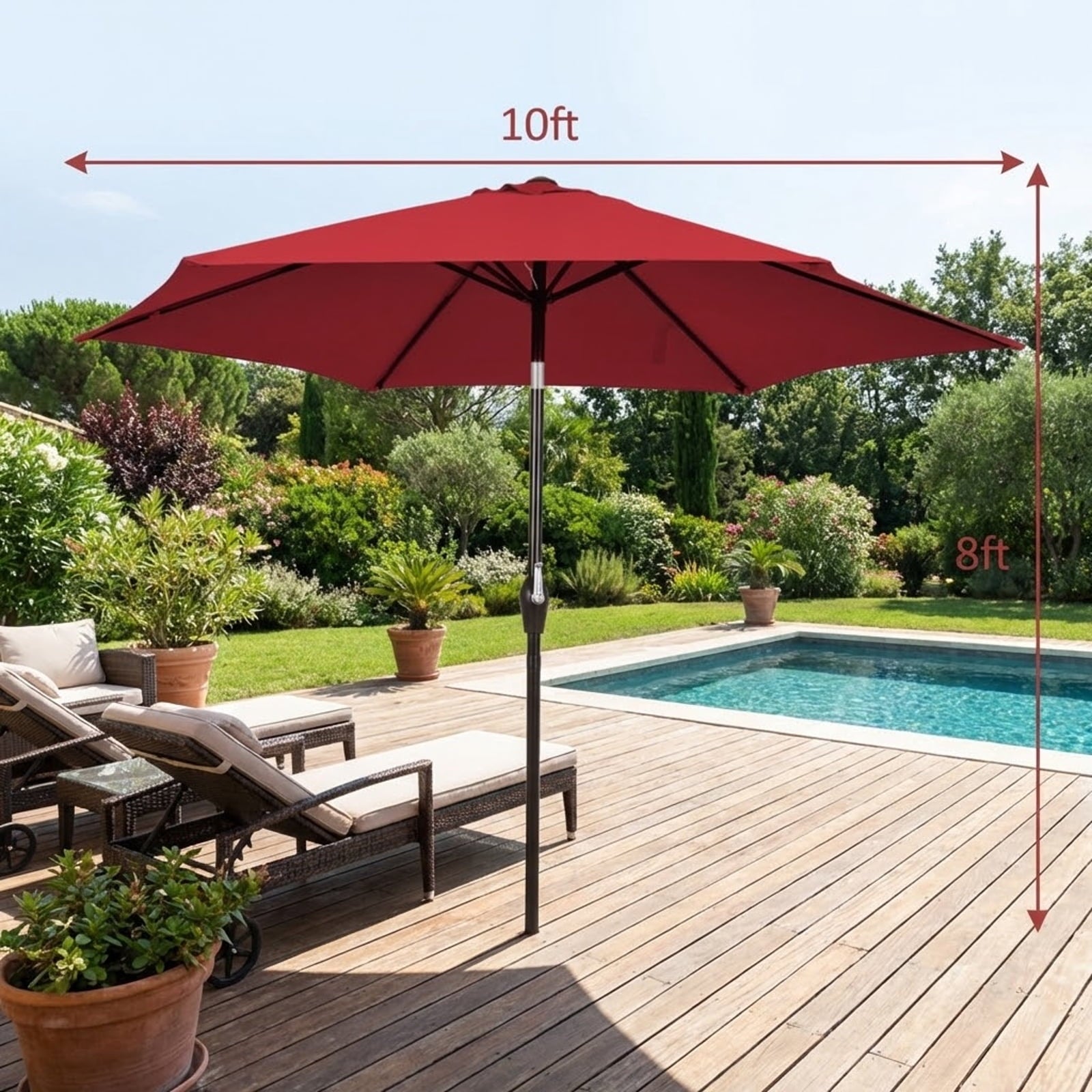 Biotree 10 Feet Outdoor Patio Umbrella with Tilt Adjustment and Crank-Dark Red Beige/Dark Red/Tan/Orange/Blue/Gray/Navy