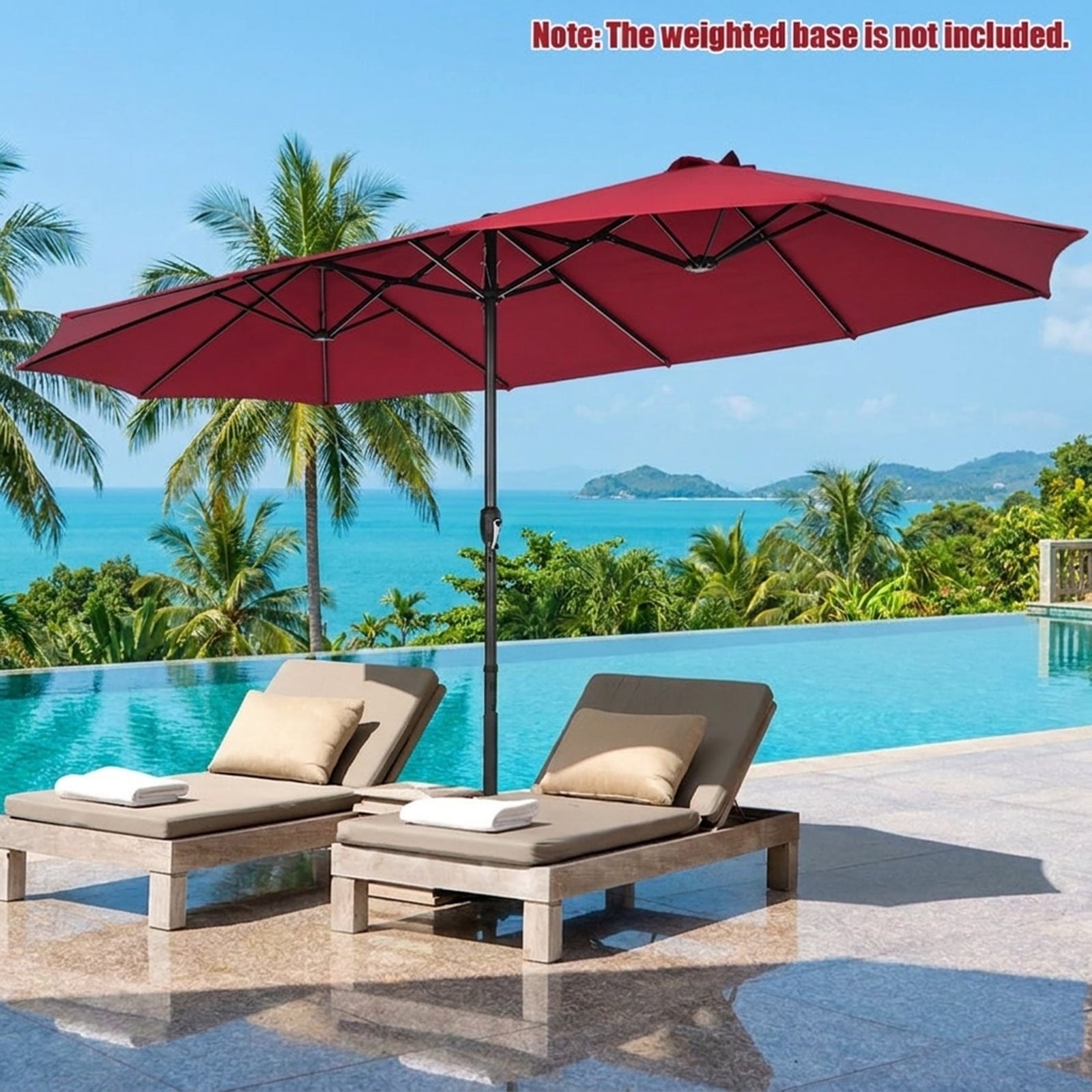 Biotree 15 ft Double-Sided Twin Patio Umbrella Crank Tilt Outdoor Shade - Red - UV Protection with Cross Base