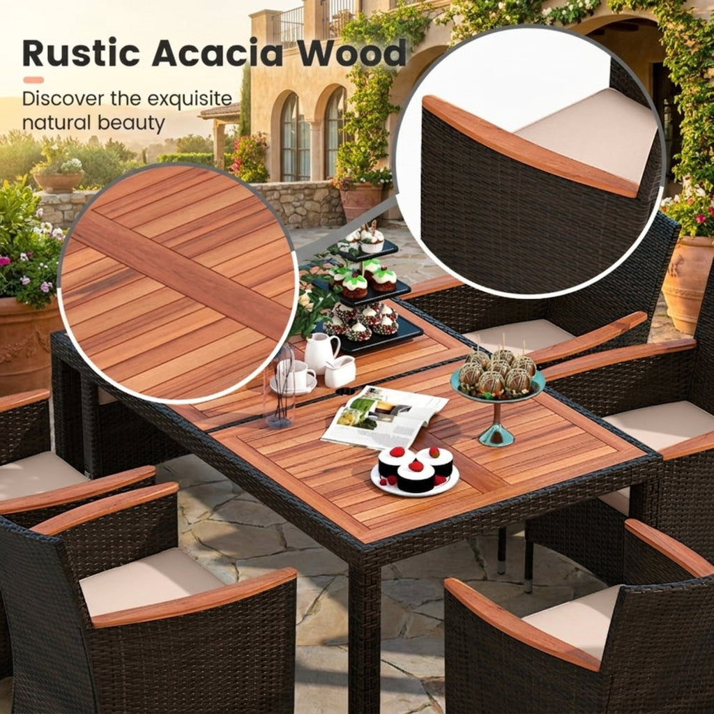 Biotree 7 Pieces Garden Dining Patio Rattan Set with Cushions for Backyard Outdoor Conversation Set for Garden Backyard PorchBrown