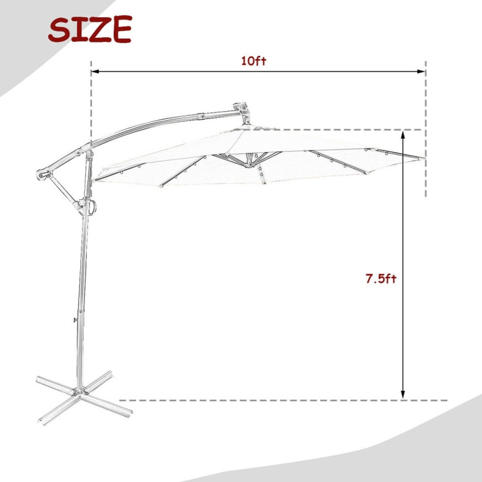 Biotree 10 ft Solar Offset Hanging Umbrella with 40 LED Lights Cross Base Included 180G Polyester Canopy for Patio Outdoor - Beige