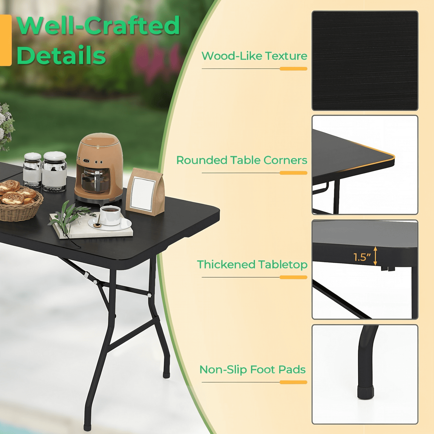 Biotree Portable Folding Camping Table with Carrying Handle, Black