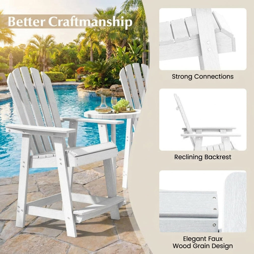 Biotree HDPE Patio Chair with Armrest and Footrest for Indoor Outdoor Stackable Patio Chair for Garden BackyardWhite
