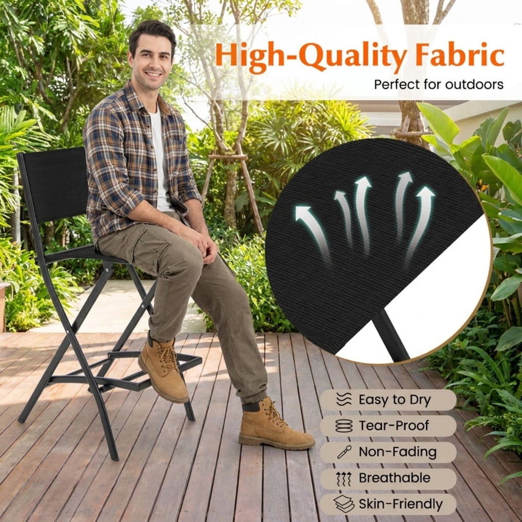 Biotree Outdoor Folding Bar Height Stool Set of 4 with Metal Frame and Footrest for Patio Porch Garden Backyard Outdoor, Black