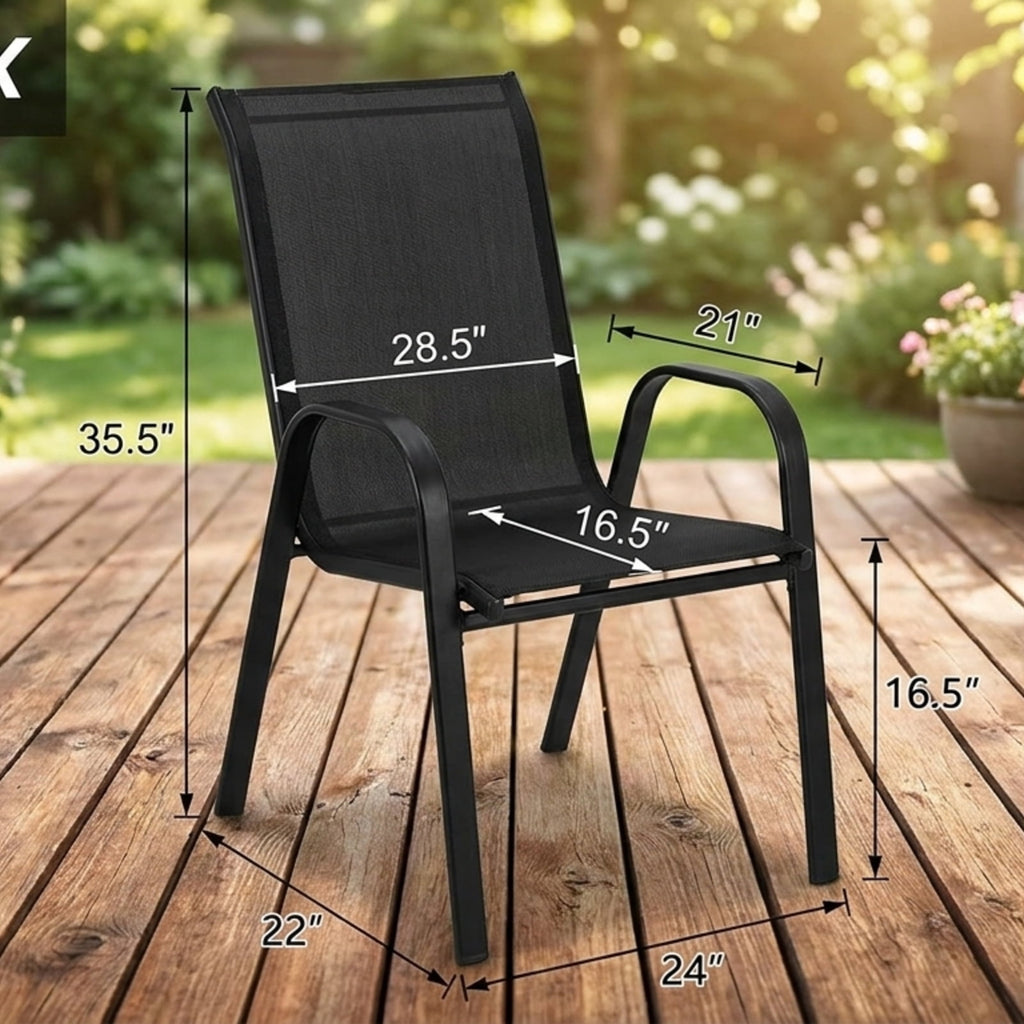 Biotree 2 Pcs Patio Outdoor Dining Chair with Armrest Stackable Patio Chair for Garden BackyardBlack