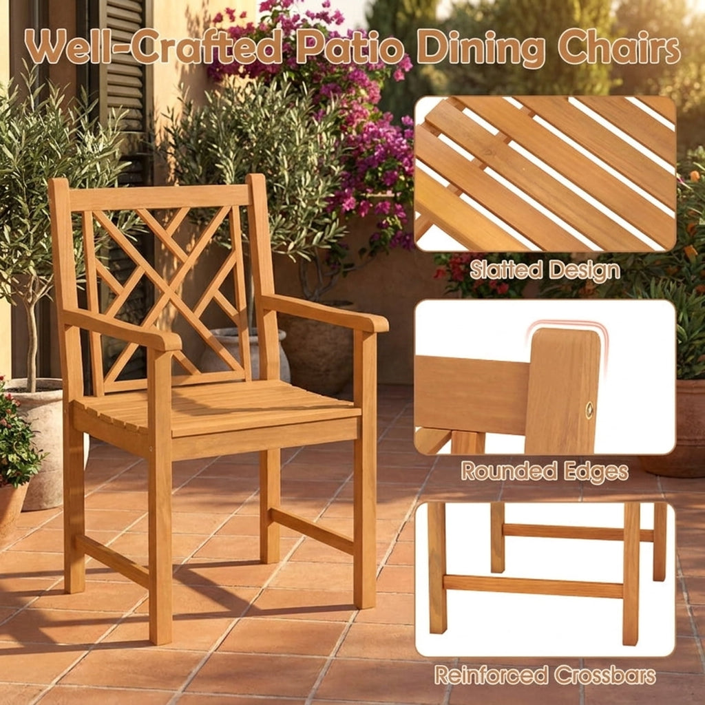 Biotree Set of 2 Outdoor Dining Chairs Acacia Wood with Cross-Pattern Backrest Stackable Patio Chair for Garden BackyardNatural