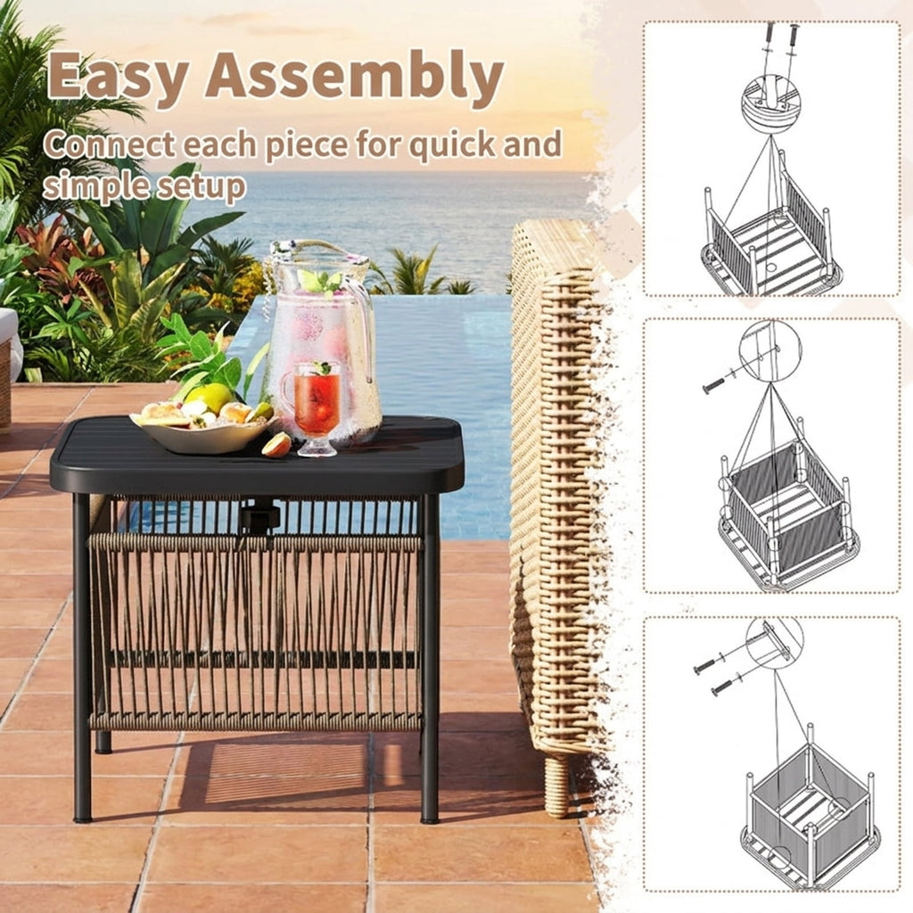 Biotree Outdoor Side Table with Umbrella Hole and Storage Shelf, Black