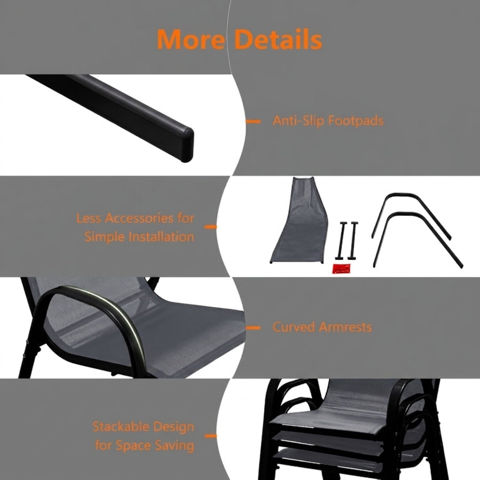 Biotree 4 Pieces Stackable Patio Dining Chairs Set with Armrest Stackable Patio Chair for Garden BackyardGray