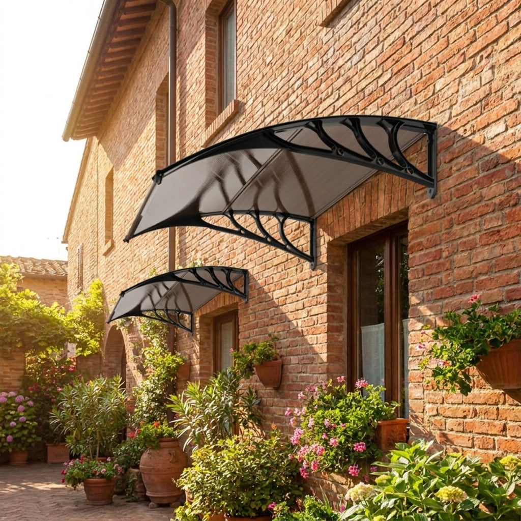 Biotree Outdoor Front Door Patio Overhang Awning for Sunlight Rain Snow Wind Protection-40 x 40 Inch for Patio Deck Door Window Sun Rain Protection, Coffee