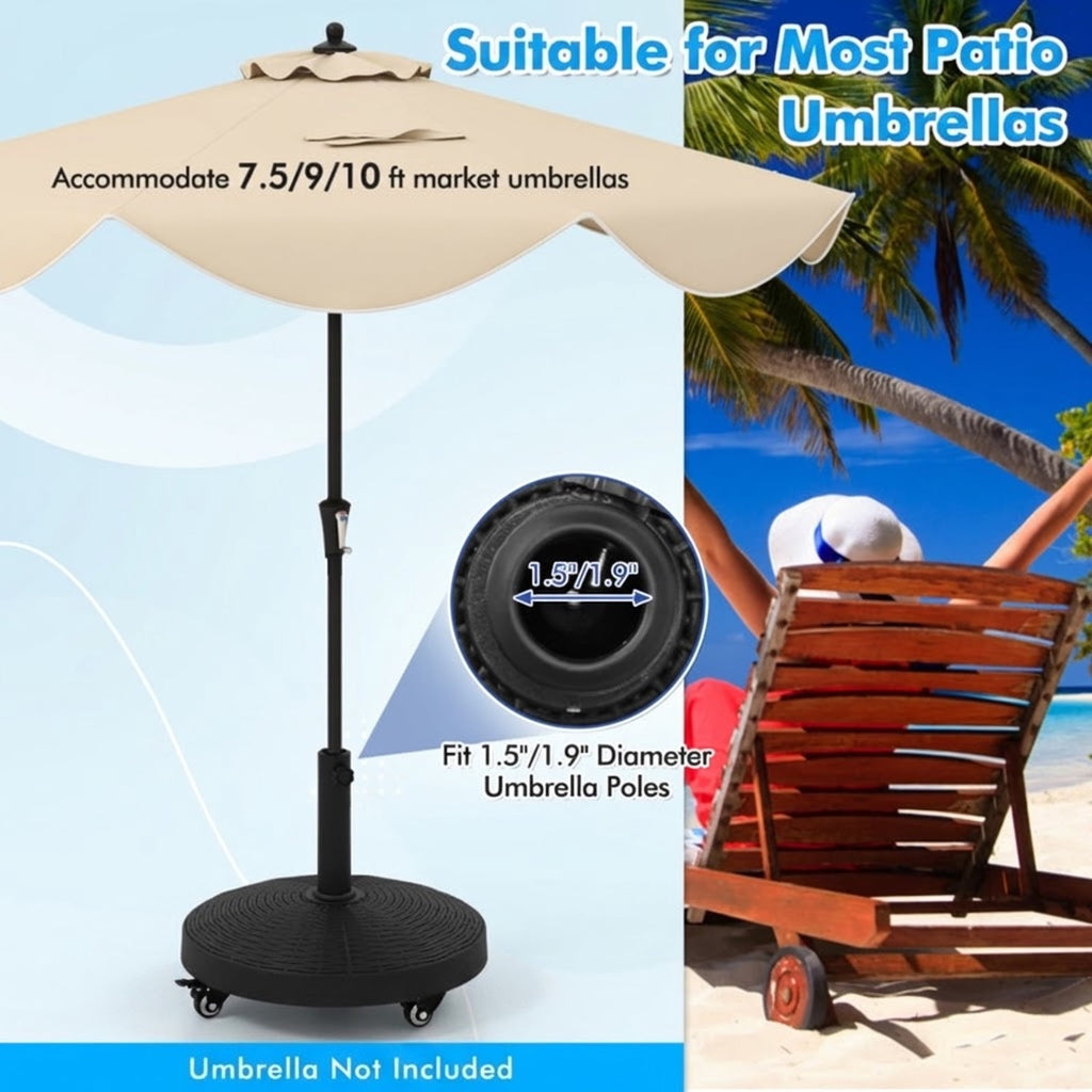 Biotree 50 LBS Patio Wicker Style Resin Umbrella Base Stand Heavy Duty with Wheels Black - Heavy Duty Outdoor Patio Stand