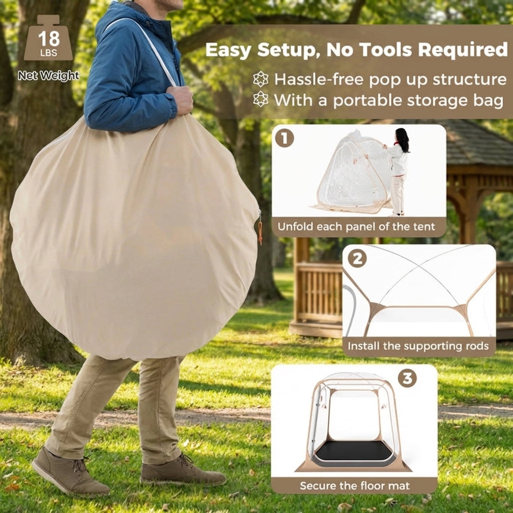 Biotree 7 x 7 FT Pop Up Clear Bubble Tent All-Weather Waterproof Pod with Sealed Floor for Sports Viewing Camping, Clear