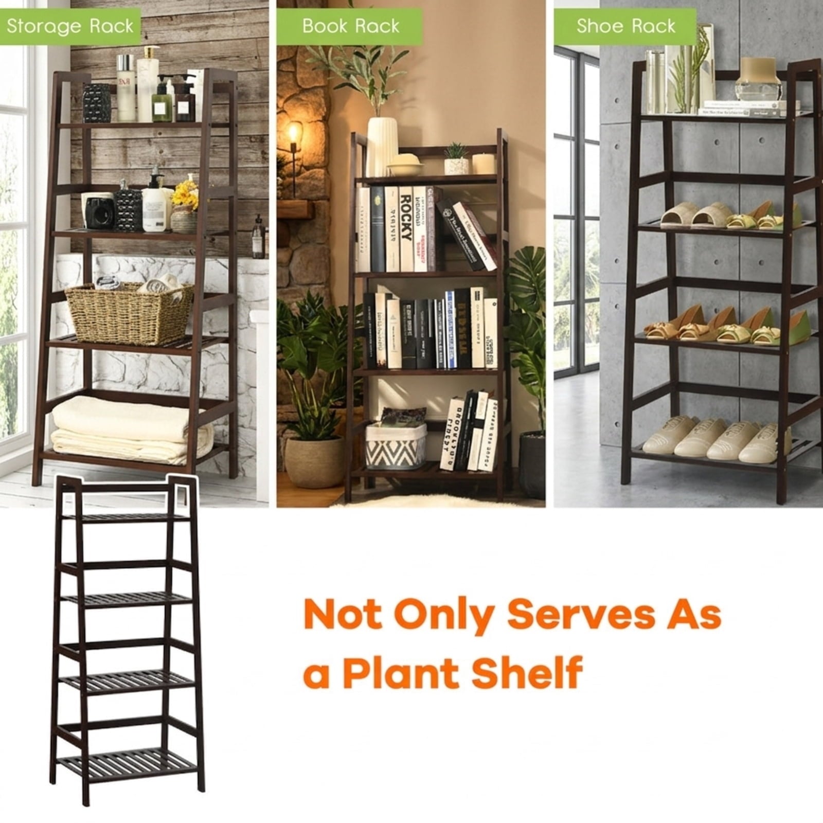 Biotree 4-Tier Bamboo Plant Rack with Guardrails Stable and Space-Saving for Indoor Outdoor Patio Balcony Garden, Brown