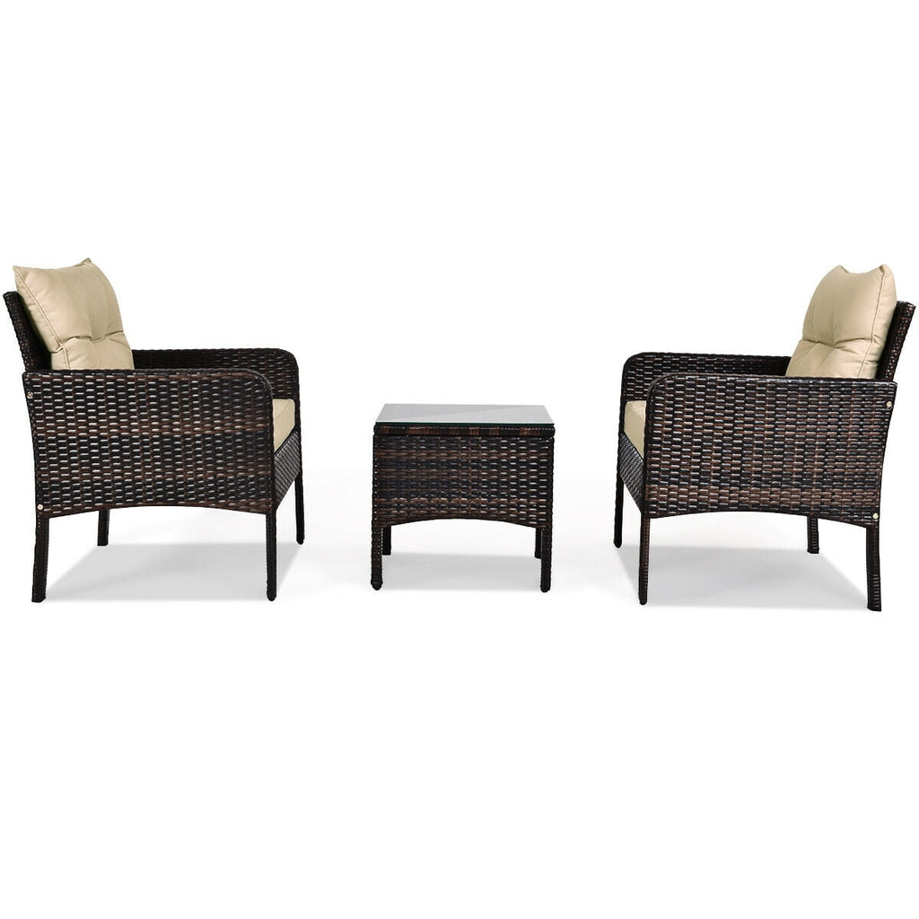 Biotree 3-Piece Patio Rattan Conversation Set-Beige