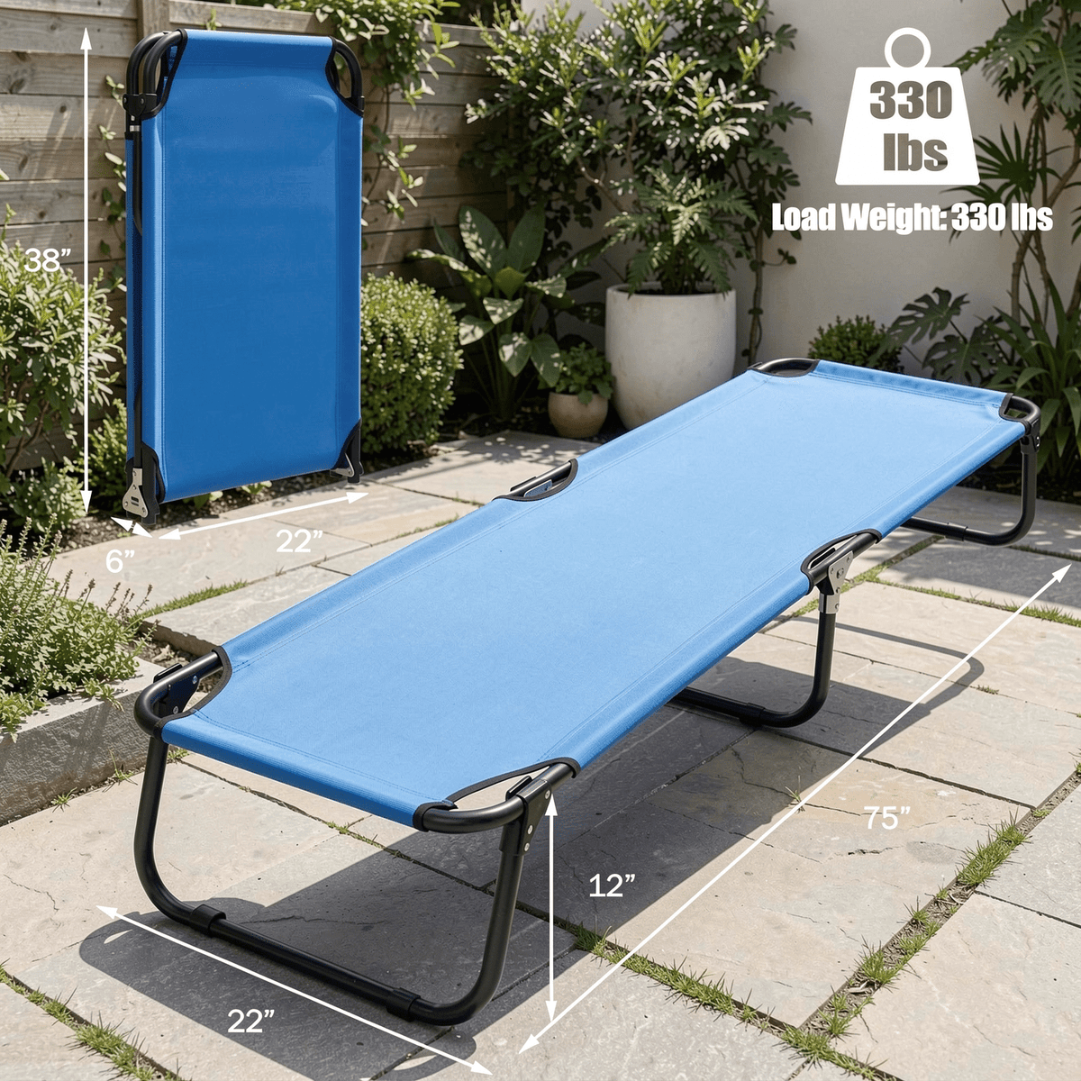 Biotree Folding Camping Cot Portable Military Style Sleeping Bed Heavy Duty Outdoor Cot for Adults Camping Hiking, Blue