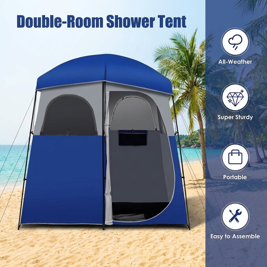Biotree Double Room Camping Toilet Tent with Floor and Portable Storage Bag, Blue