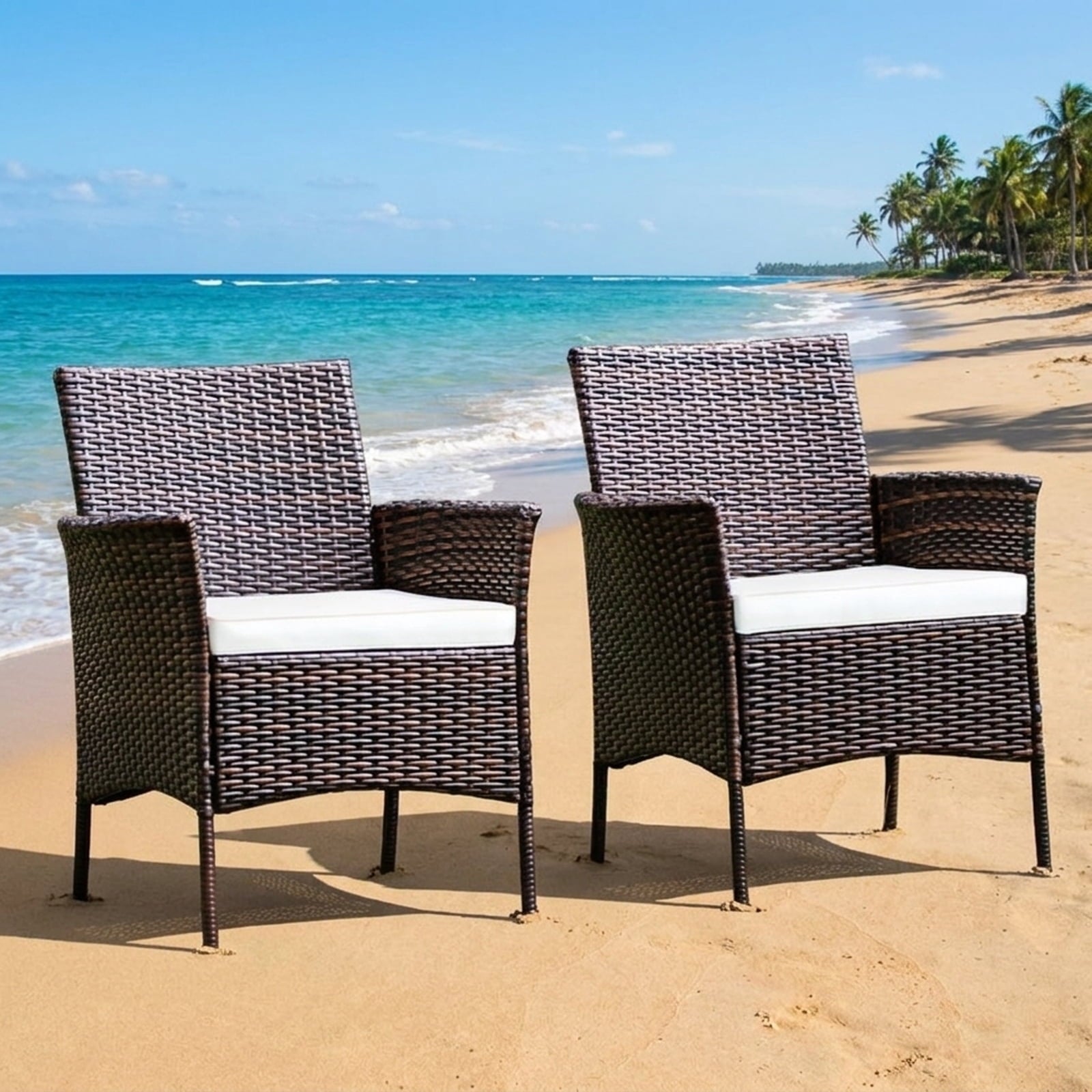 Biotree 2 Pieces Outdoor PE Rattan Armchairs with Removable Cushions Stackable Patio Chair for Garden BackyardMix brown