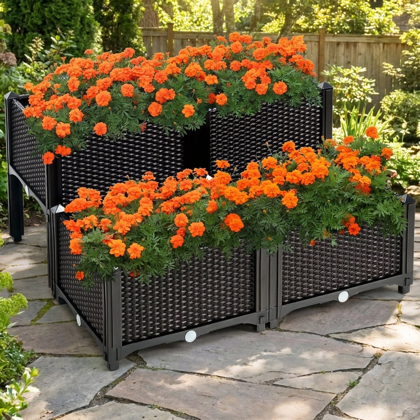 Biotree Set of 4 Elevated Flower Vegetable Herb Grow Planter Box-Brown Outdoor Herbs Vegetables Flowers