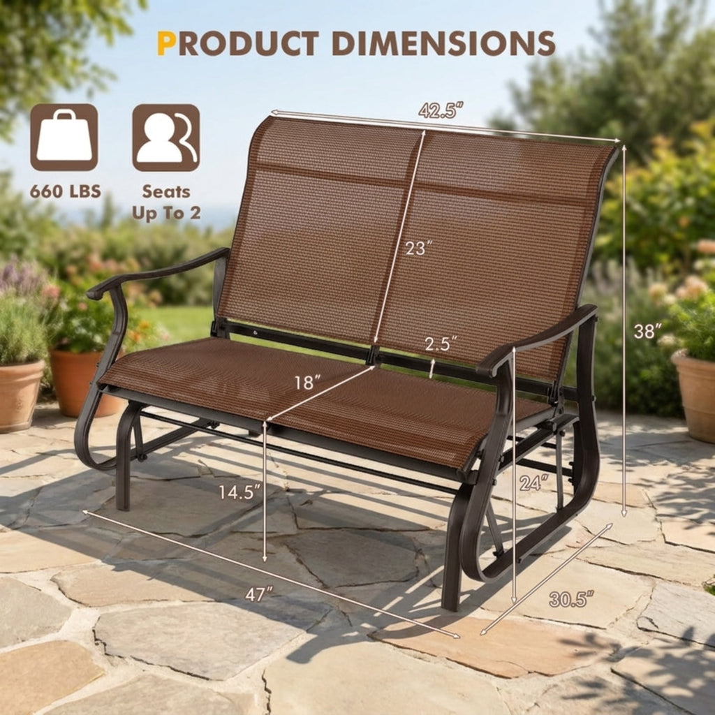 Biotree 2-Person Patio Glider Bench with High Back and Curved Armrests Stackable Patio Chair for Garden BackyardBrown