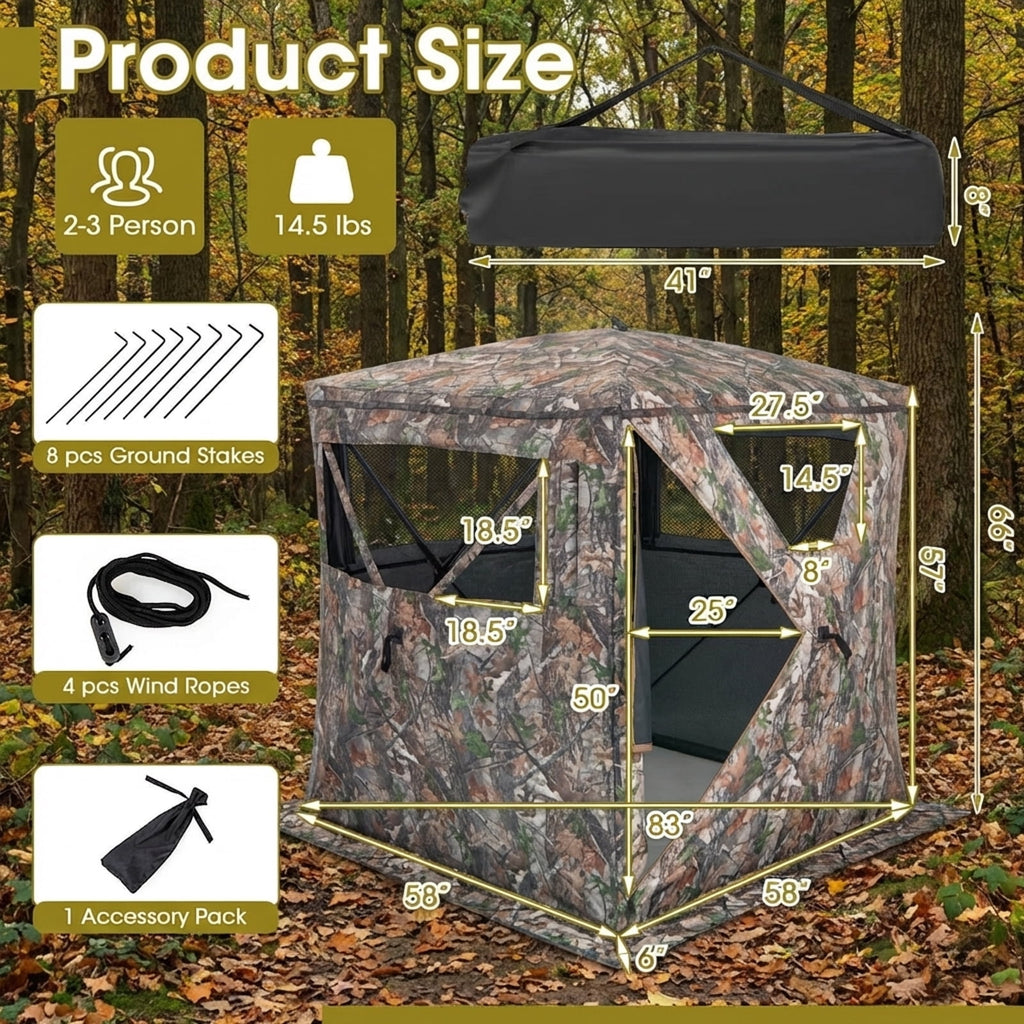 Biotree 2-3 Person Pop Up Ground Hunting Blind and Carrying Bag for Deer Turkey Hunting