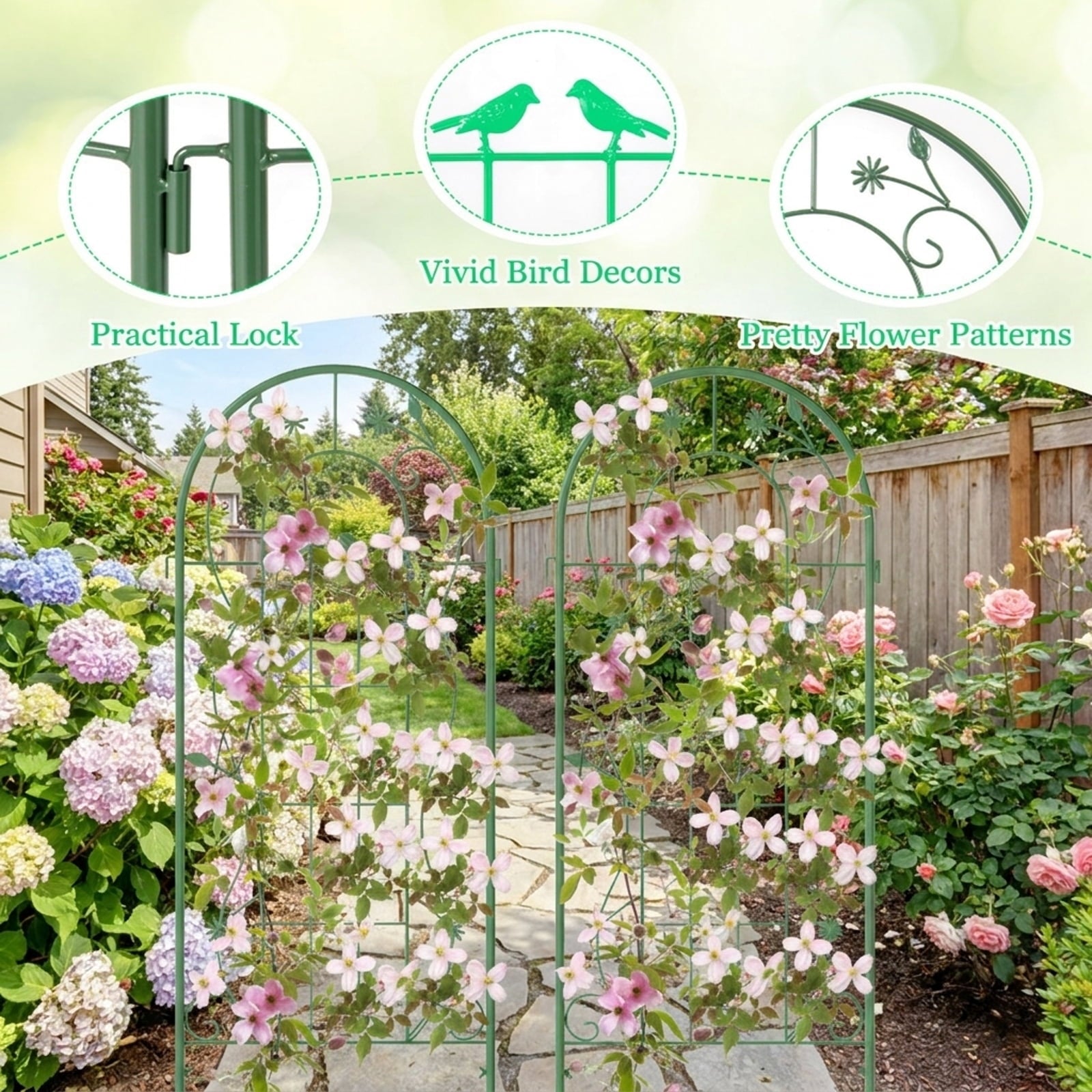 Biotree 2 Pack 86.5 x 20 Inches Metal Garden Trellis for Climbing Plants for Indoor Outdoor Patio Balcony Garden, Green