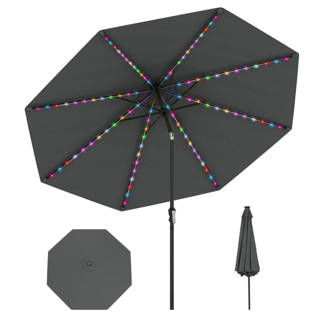 Biotree 10 ft Market Patio Umbrella with Crank and Tilt, 8 Sturdy Ribs, Vented Canopy - Gray for Backyard