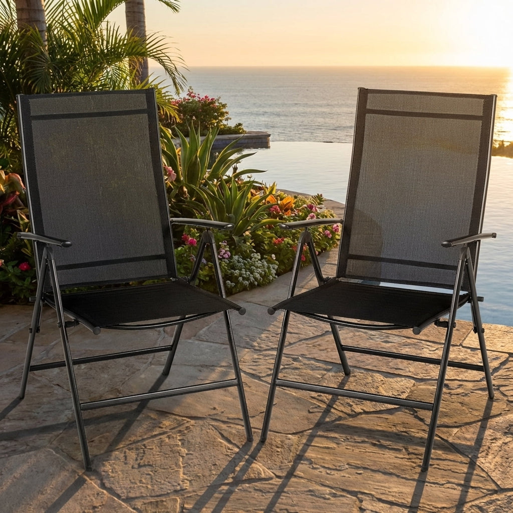 Biotree 2-Pack Adjustable Folding Patio Recliner Chairs-Black