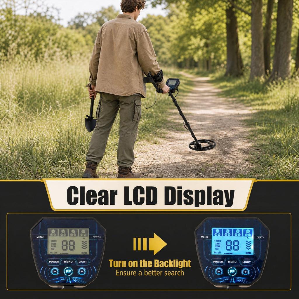 Biotree Metal Detector with Backlit LCD, 4 Detection Modes, 10-Inch Detection Depth, Waterproof 9.5-Inch Coil and Accessories, Black