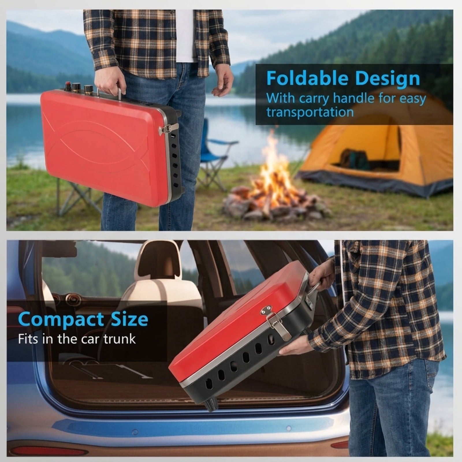 Biotree 2-in-1 Gas Camping Grill and Stove with 4 Detachable Legs for Outdoor Camping Backyard Patio Cooking, Red
