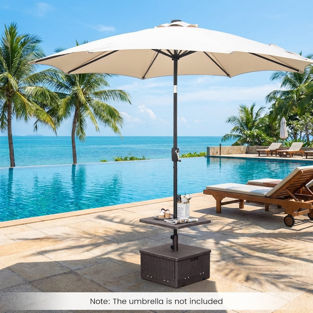 Biotree 175 LBS Outdoor Fillable Umbrella Base with Table Tray-Brown Deck Garden Pool Outdoor Living