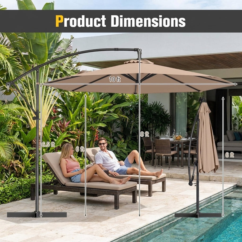 Biotree 10 ft Cantilever Patio Umbrella Offset Hanging with Cross Base, 8 Ribs - Beige for Backyard Garden Poolside
