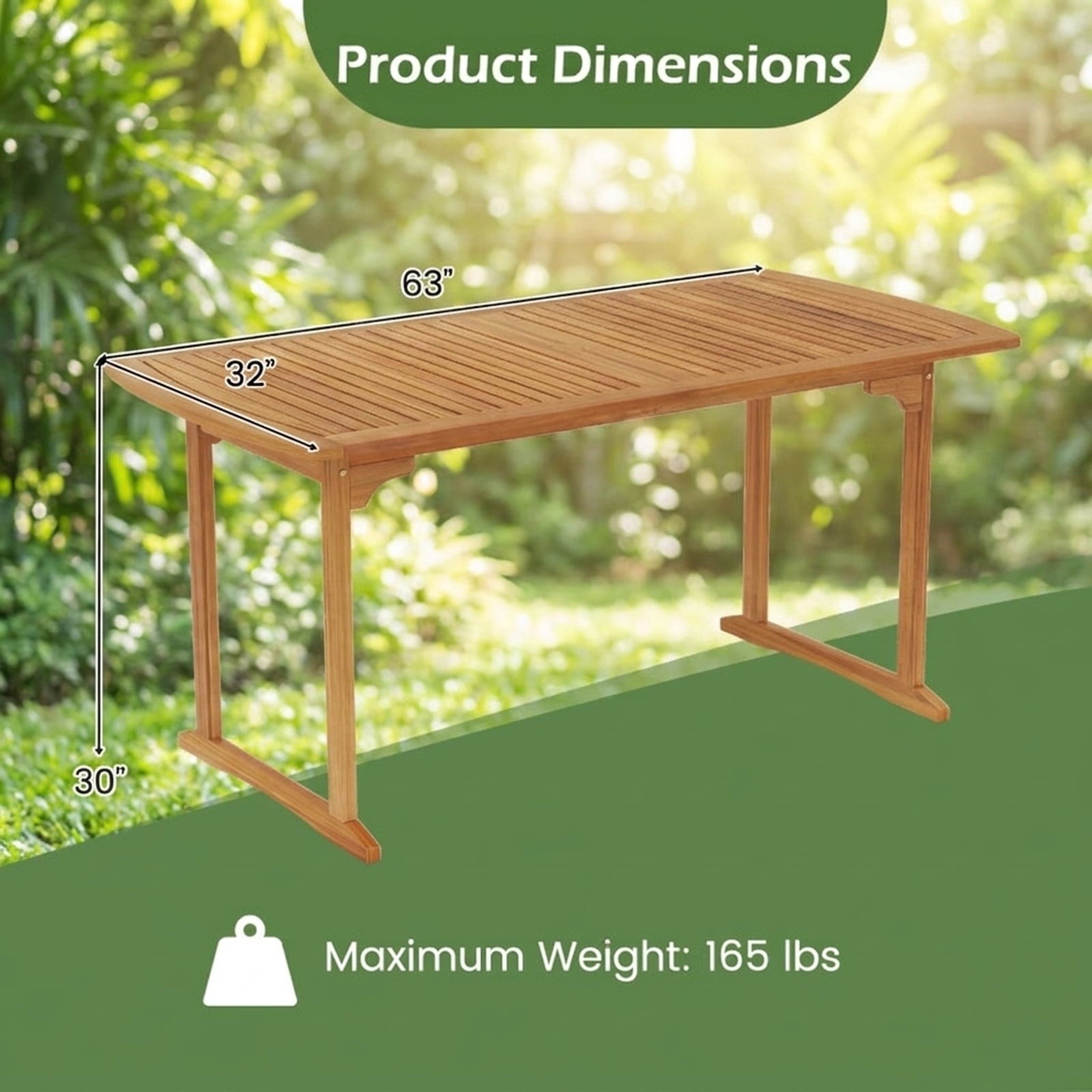 Biotree 63 inch Outdoor Dining Table with Umbrella Hole and Slatted Tabletop, Natural