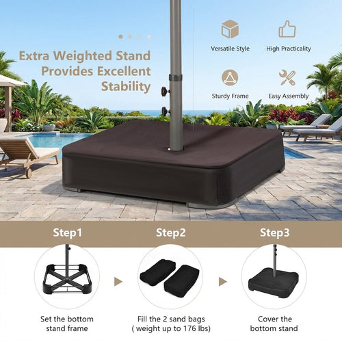 Biotree 15 Feet Double-Sided Patio Umbrella with 48 LED Lights-Beige Outdoor Backyard Deck Garden Pool