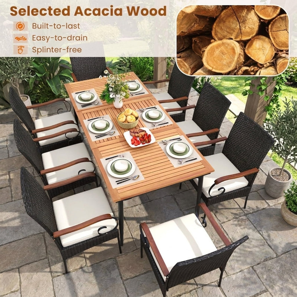 Biotree 9 Pieces Rattan Patio Dining Set with Acacia Wood Table and Cushioned Chair Outdoor Conversation Set for Garden Backyard PorchMix Gray
