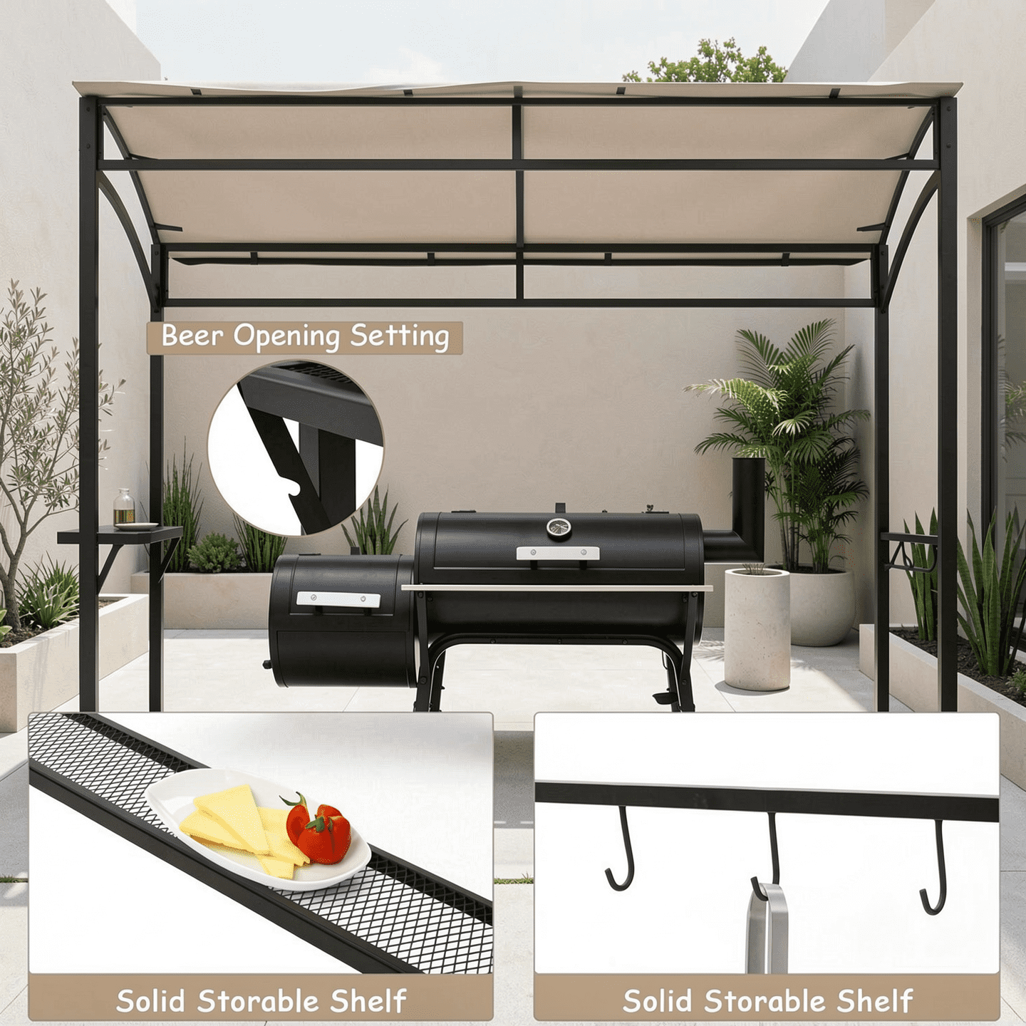 Biotree 7 x 4.5 Feet Grill Gazebo Outdoor Patio Garden BBQ Canopy Shelter Beige - Outdoor Patio Backyard Garden Shade Canopy Shelter